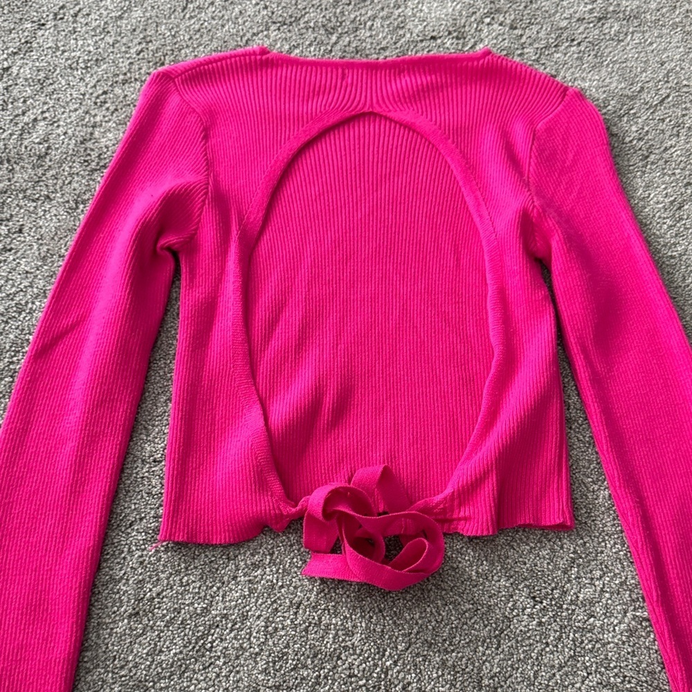Nasty Gal Hot Pink Open Back Ribbed Long Sleeve Top